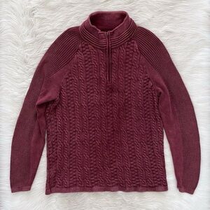 Carbon2Cobalt Men's Burgundy Fisherman Chunky Knit 1/4 Zip Sweater Pullover L